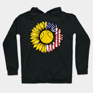 Sunflower American Flag Tennis Lover Gifts 4th Of July Hoodie